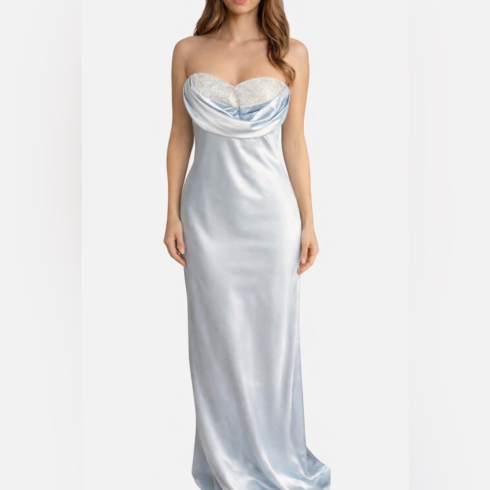 Elegant Silver Satin Prom Dress